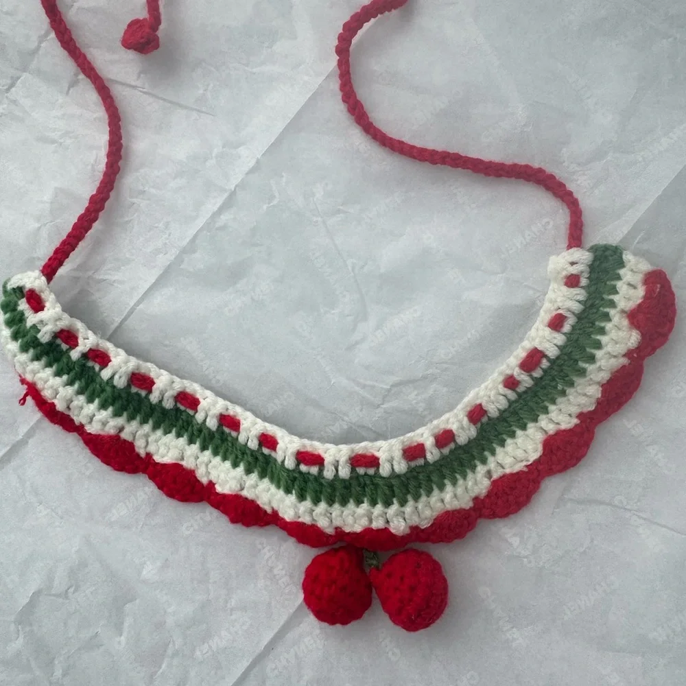 Festive Red and Green Crochet Cat/Dog Collar